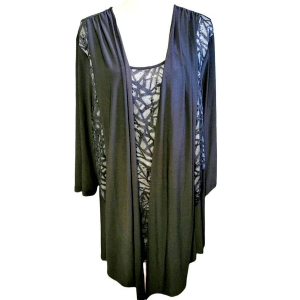 Vintage R&M Richards Woman Black Sequined Front Lined Tunic Jacket
